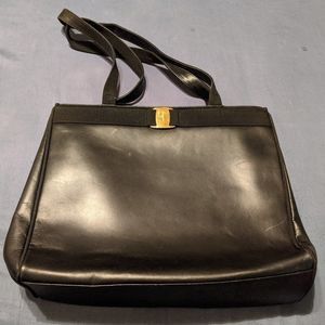 Salvatore Ferragamo Black Leather Vara Tote Vintage